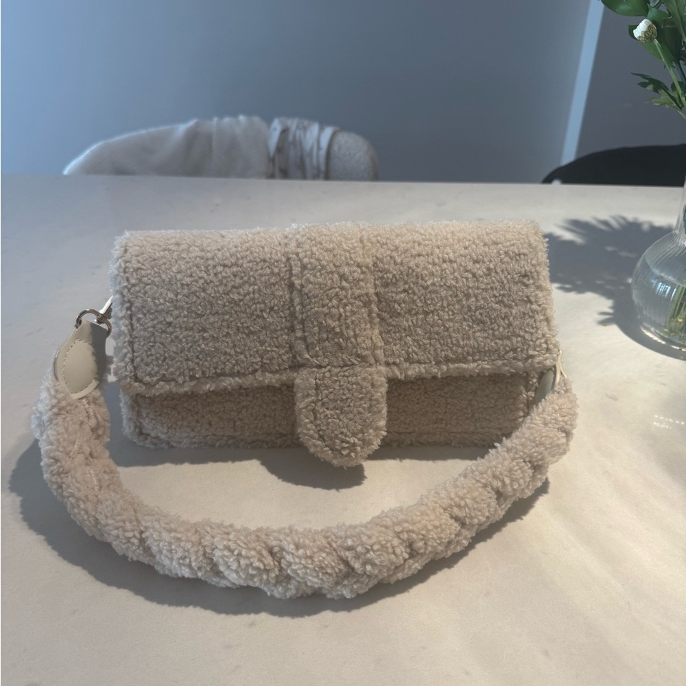 Cream Shearling Shoulder Bag